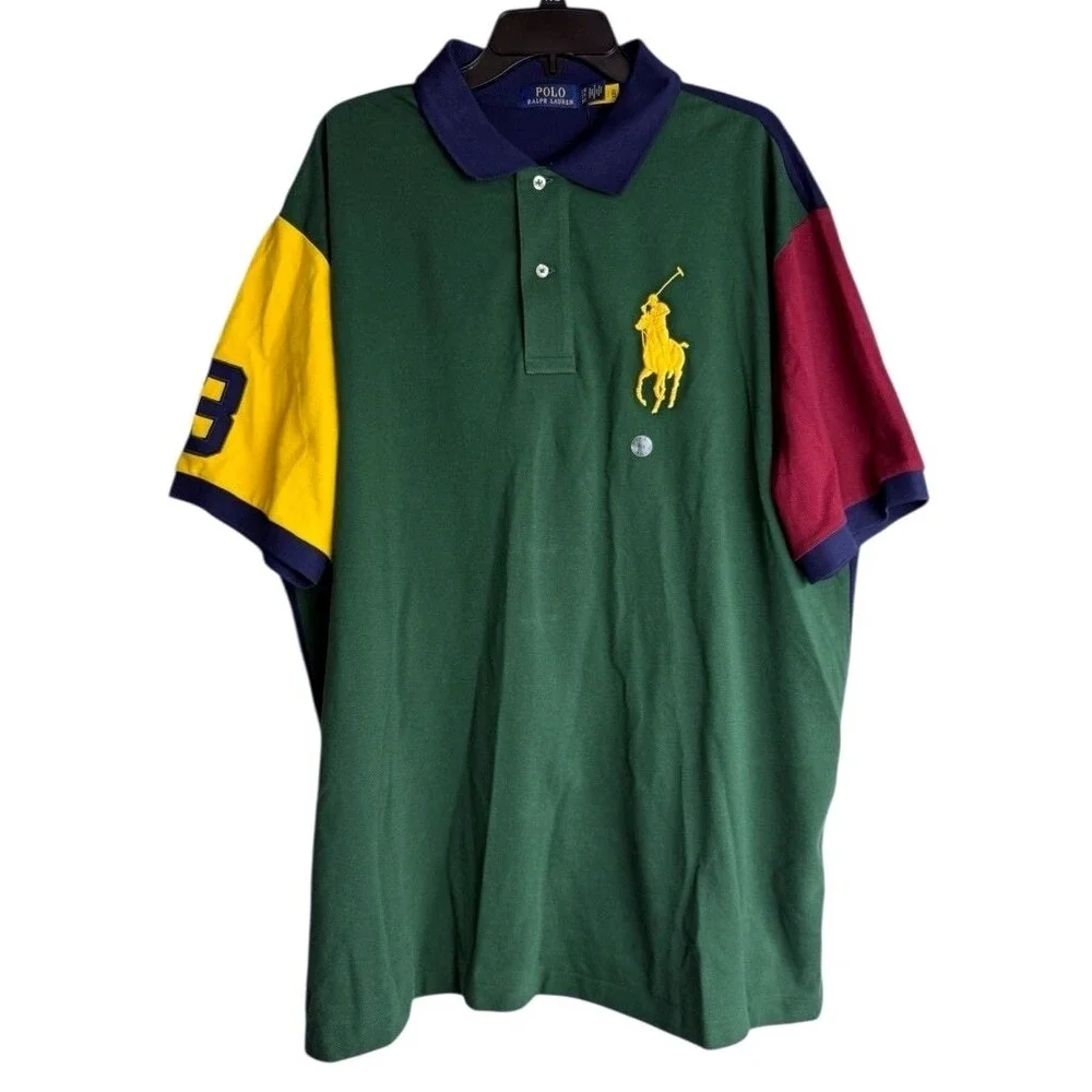Polo‎ Ralph Lauren Mens 2XLB Color Block Big Pony Short Sleeve Polo Shirt NWT